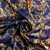 Foulard Deluxe en Satin 44x44'' - Bleu Marin Floral